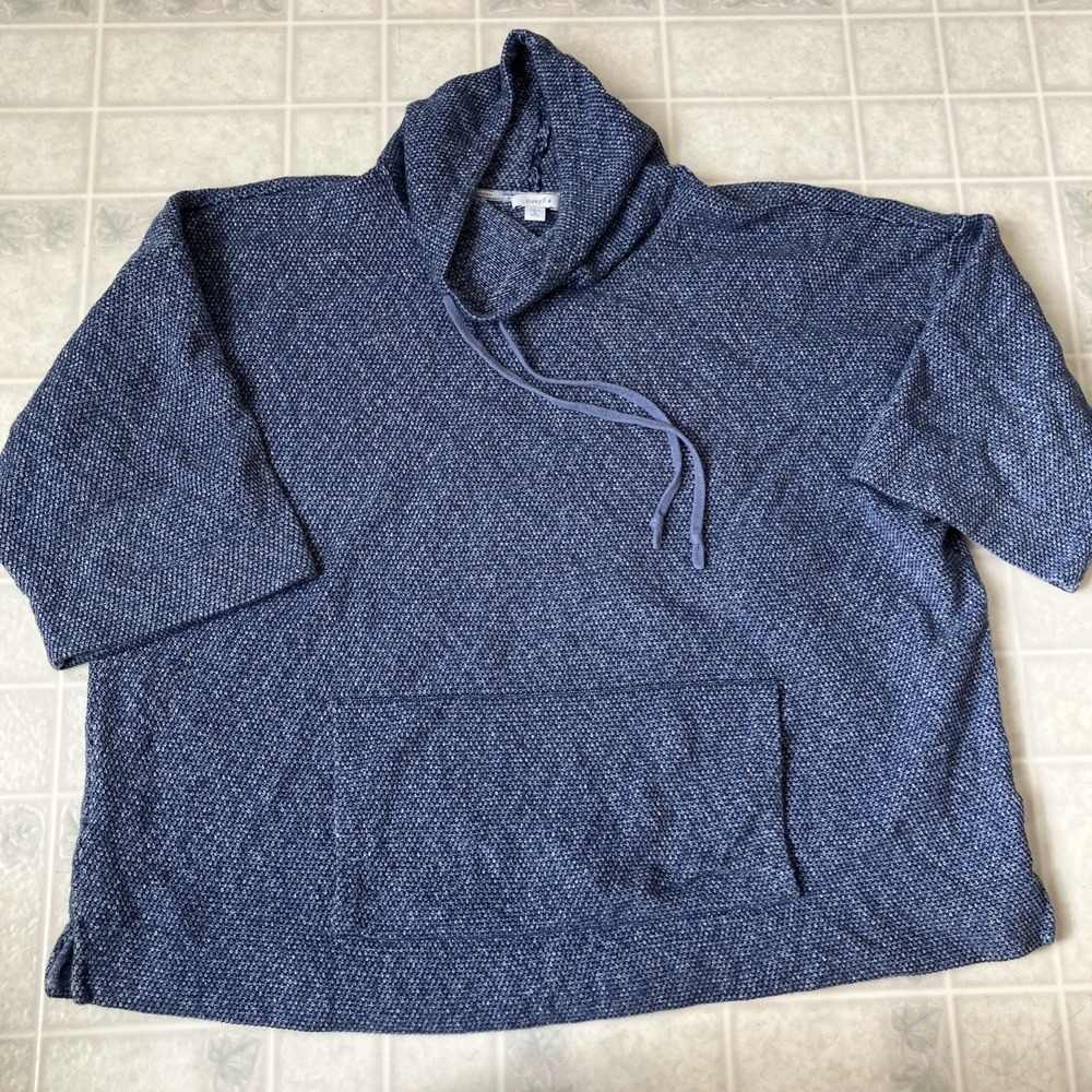 J. Jill Pure Jill Lagenlook XL Petite Textured Blue Knit Cowl Neck Sweatshirt